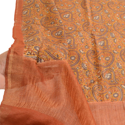 Sanskriti Vintage Dupatta Long Stole 100% Pure Silk Brown Shawl Printed Hijab