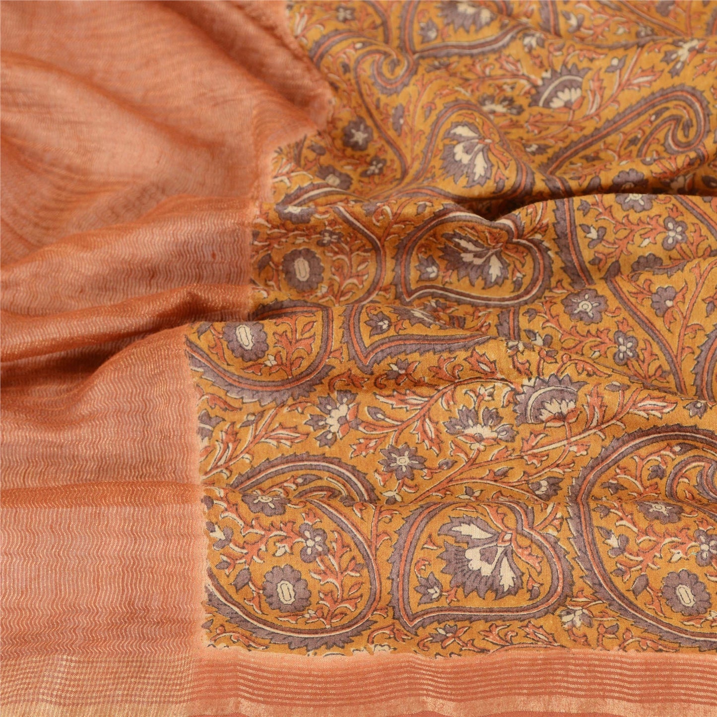 Sanskriti Vintage Dupatta Long Stole 100% Pure Silk Brown Shawl Printed Hijab