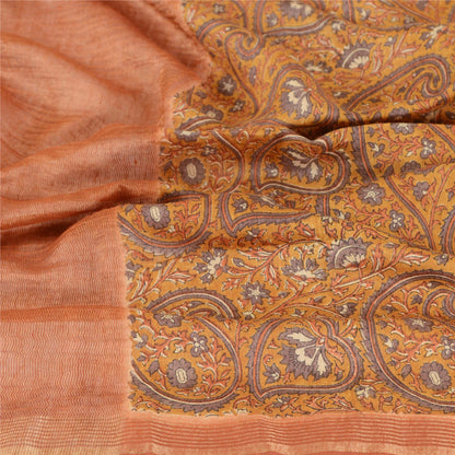 Sanskriti Vintage Dupatta Long Stole 100% Pure Silk Brown Shawl Printed Hijab