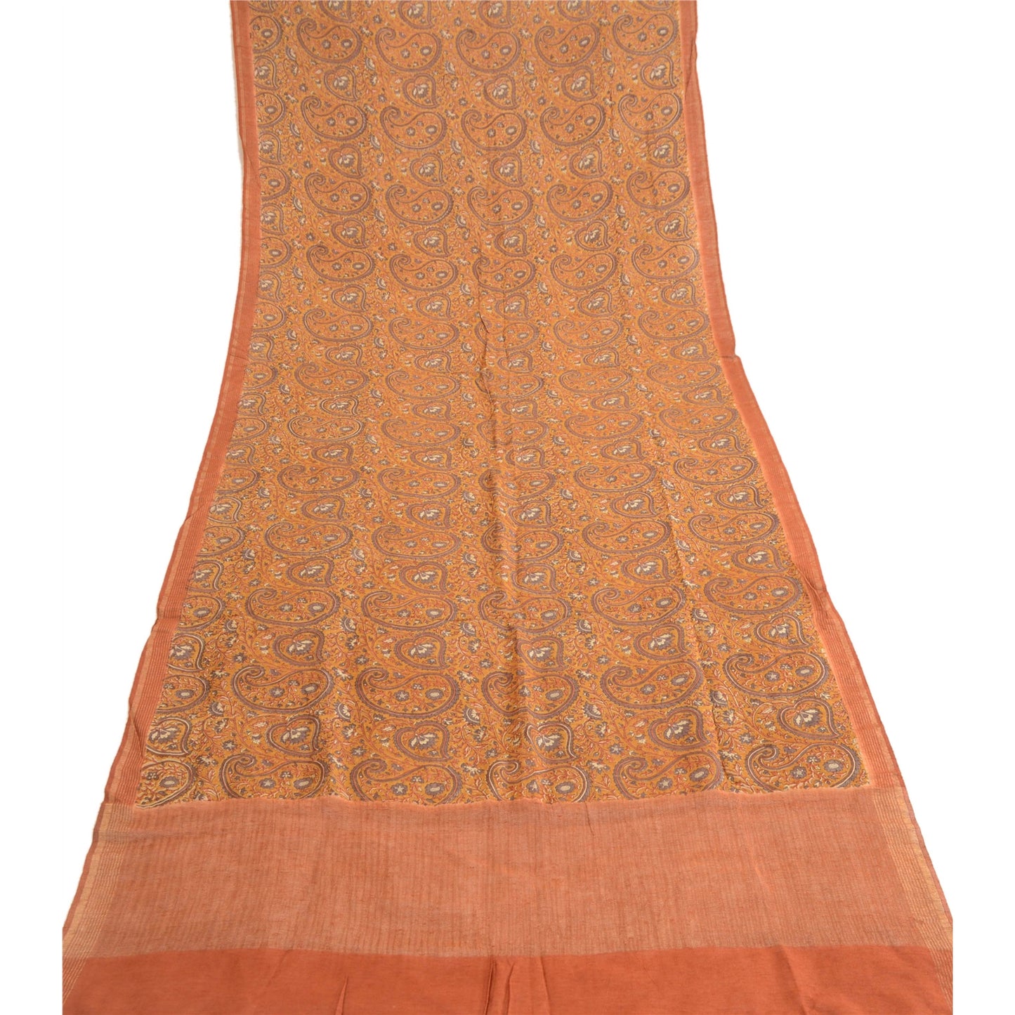 Sanskriti Vintage Dupatta Long Stole 100% Pure Silk Brown Shawl Printed Hijab