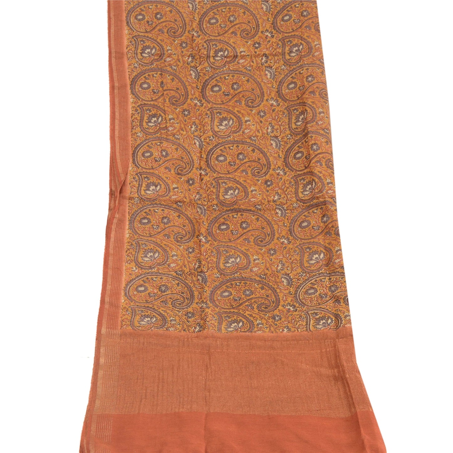Sanskriti Vintage Dupatta Long Stole 100% Pure Silk Brown Shawl Printed Hijab