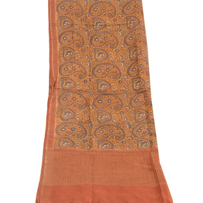 Sanskriti Vintage Dupatta Long Stole 100% Pure Silk Brown Shawl Printed Hijab