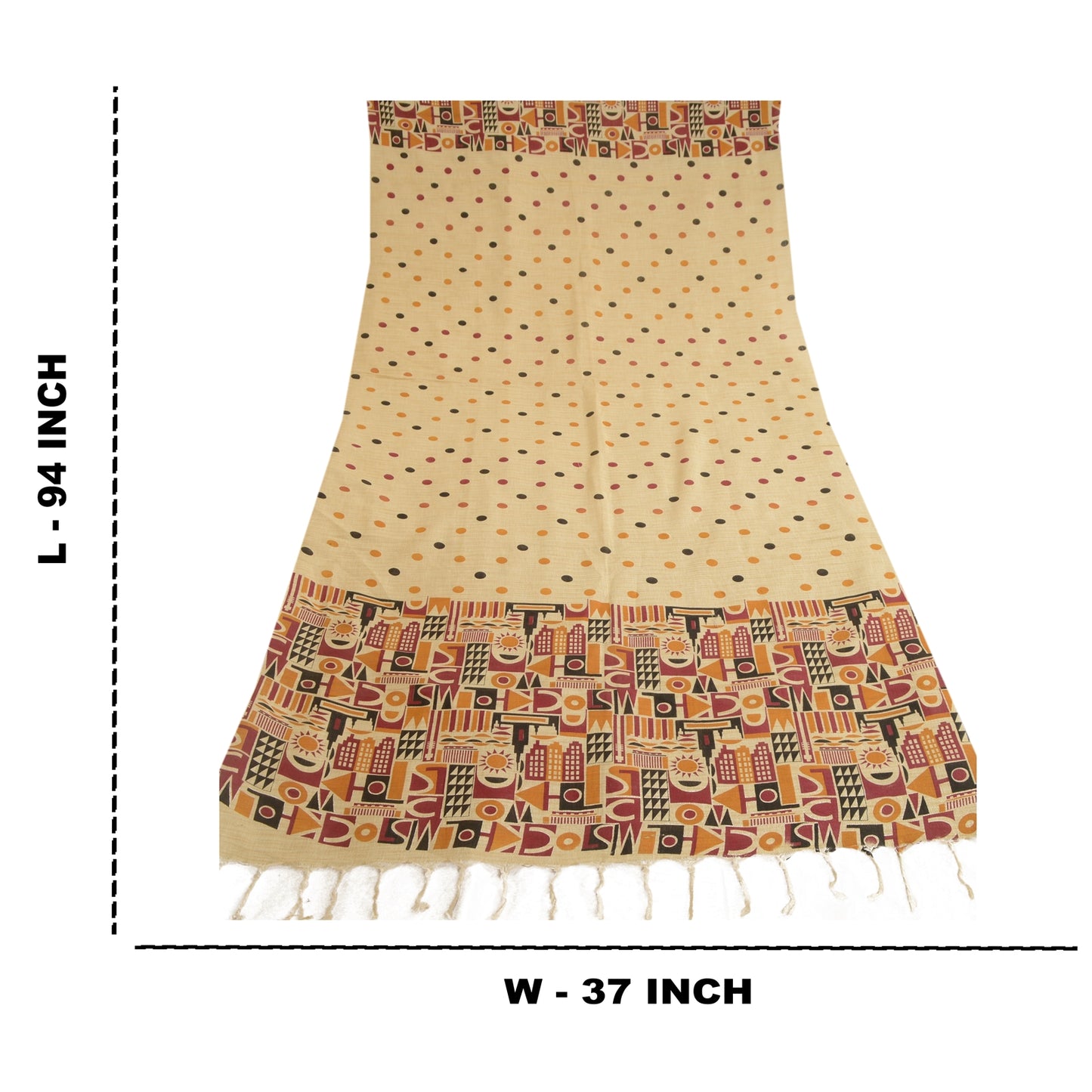 Sanskriti Vintage Dupatta Long Stole Pure Cotton Ivory Shawl Printed Wrap Hijab