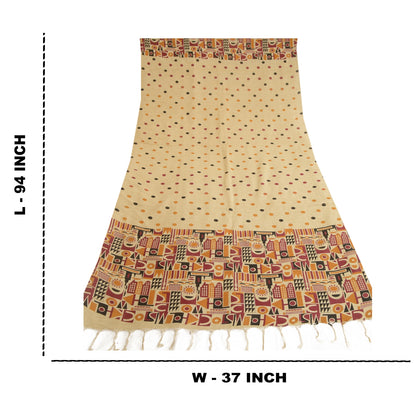 Sanskriti Vintage Dupatta Long Stole Pure Cotton Ivory Shawl Printed Wrap Hijab