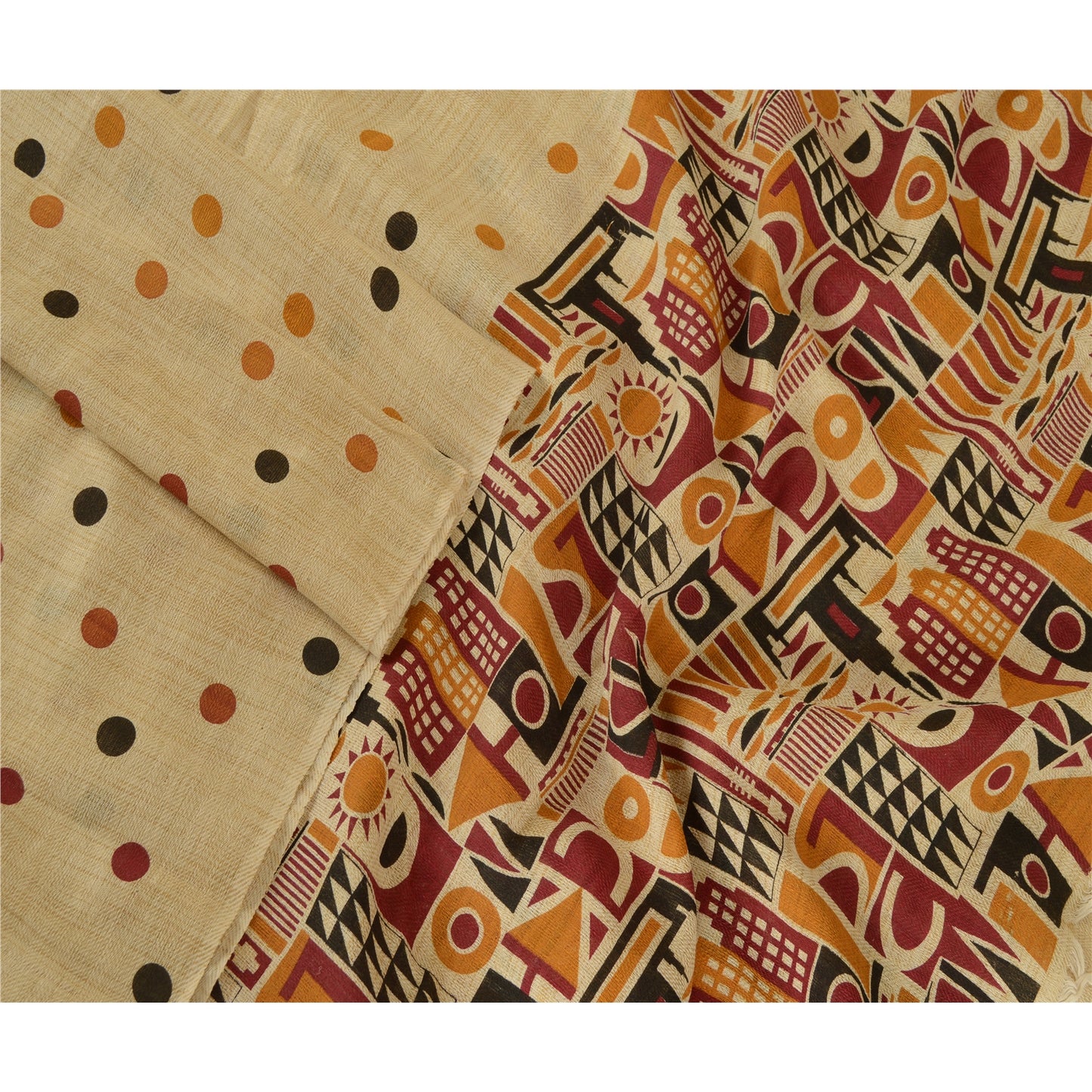 Sanskriti Vintage Dupatta Long Stole Pure Cotton Ivory Shawl Printed Wrap Hijab