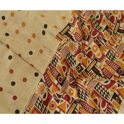 Sanskriti Vintage Dupatta Long Stole Pure Cotton Ivory Shawl Printed Wrap Hijab