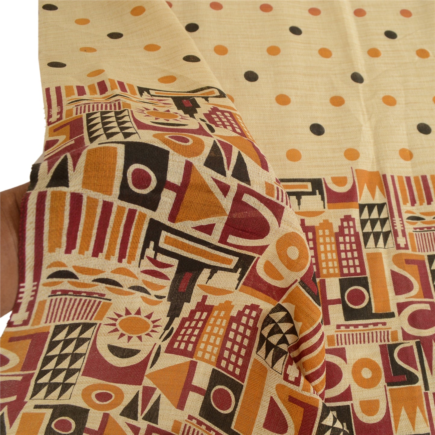 Sanskriti Vintage Dupatta Long Stole Pure Cotton Ivory Shawl Printed Wrap Hijab