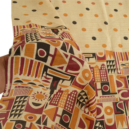 Sanskriti Vintage Dupatta Long Stole Pure Cotton Ivory Shawl Printed Wrap Hijab