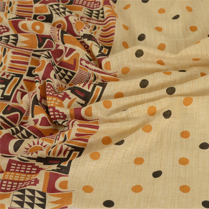 Sanskriti Vintage Dupatta Long Stole Pure Cotton Ivory Shawl Printed Wrap Hijab