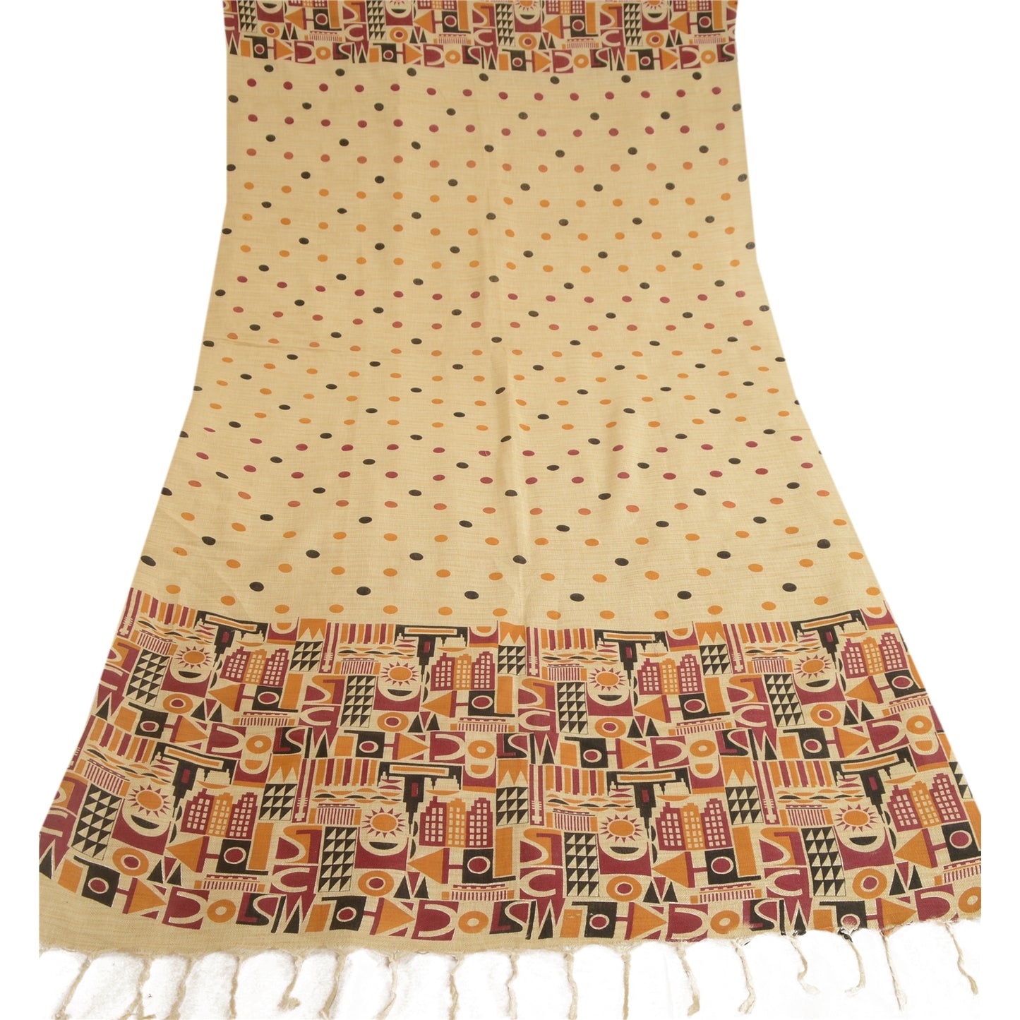 Sanskriti Vintage Dupatta Long Stole Pure Cotton Ivory Shawl Printed Wrap Hijab