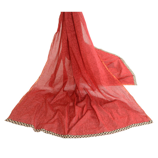 Sanskriti Vintage Dupatta Long Stole Cotton Scarlet Printed Floral Scarves