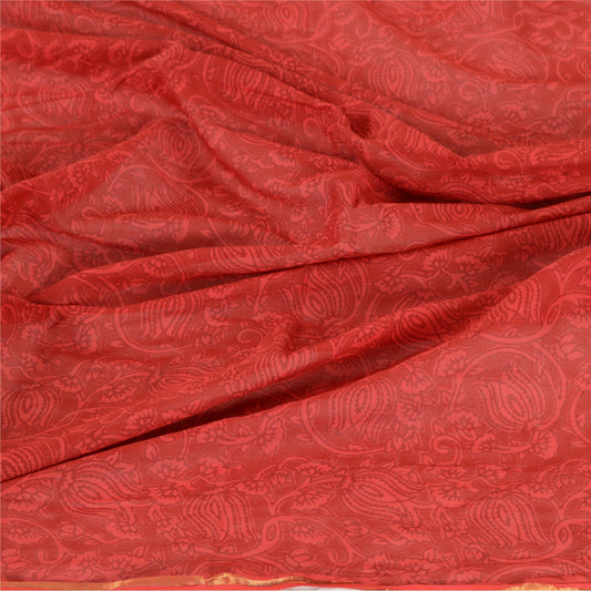 Sanskriti Vintage Dupatta Long Stole Cotton Scarlet Printed Floral Scarves