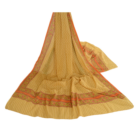 Sanskriti Vintage Dupatta Long Stole Pure Cotton Green Block Printed Soft Shawl