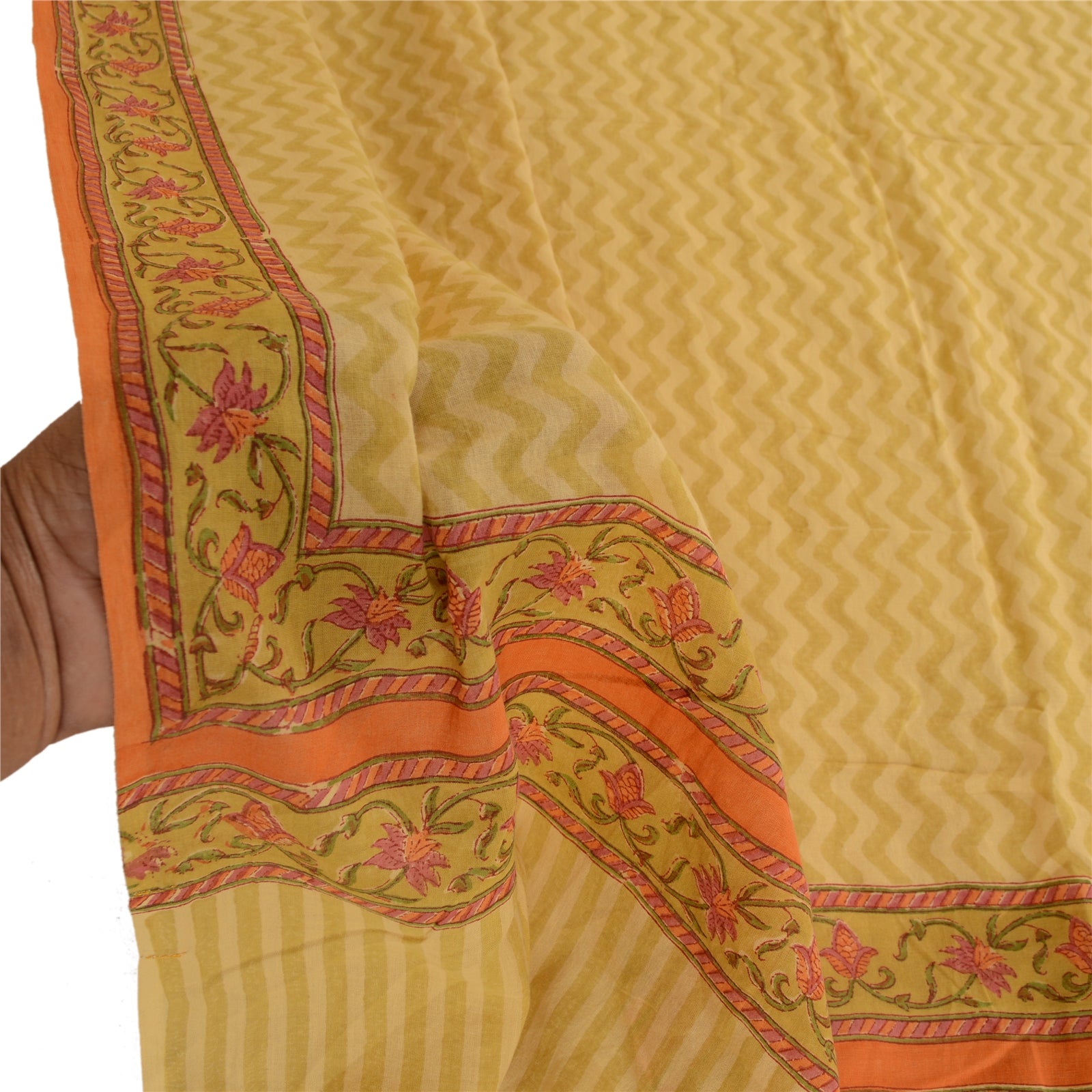 Sanskriti Vintage Dupatta Long Scarf Pure Cotton Cream Hand Block Printed Veil upcycled Textile Scraps Used Neckscarf Long Headscarf