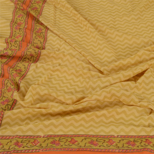 Sanskriti Vintage Dupatta Long Stole Pure Cotton Green Block Printed Soft Shawl