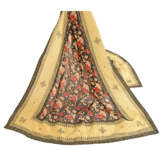 Sanskriti Vintage Dupatta Long Stole Mesh Black Block Printed Wrap Scarves