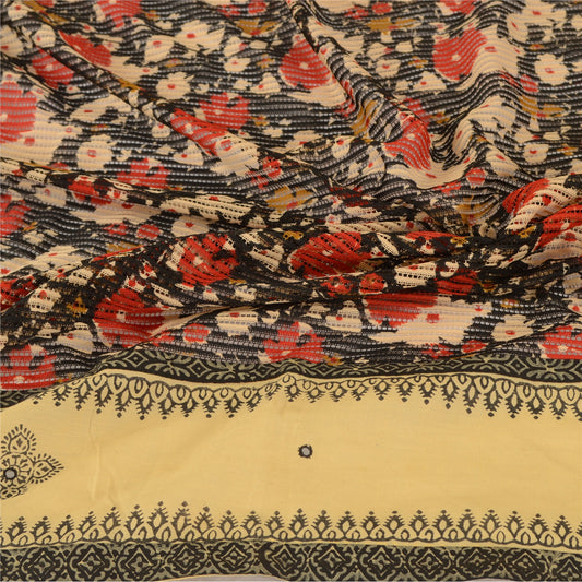 Sanskriti Vintage Dupatta Long Stole Mesh Black Block Printed Wrap Scarves