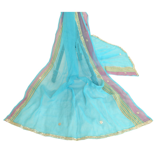 Sanskriti Vintage Dupatta Long Stole Cotton Kota Blue Hijab Gota Patti Shawl
