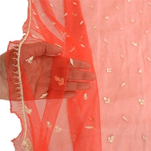 Load image into Gallery viewer, Sanskriti Vintage Dupatta Long Stole Net Mesh Scarlet Hand Embroidered Zardozi

