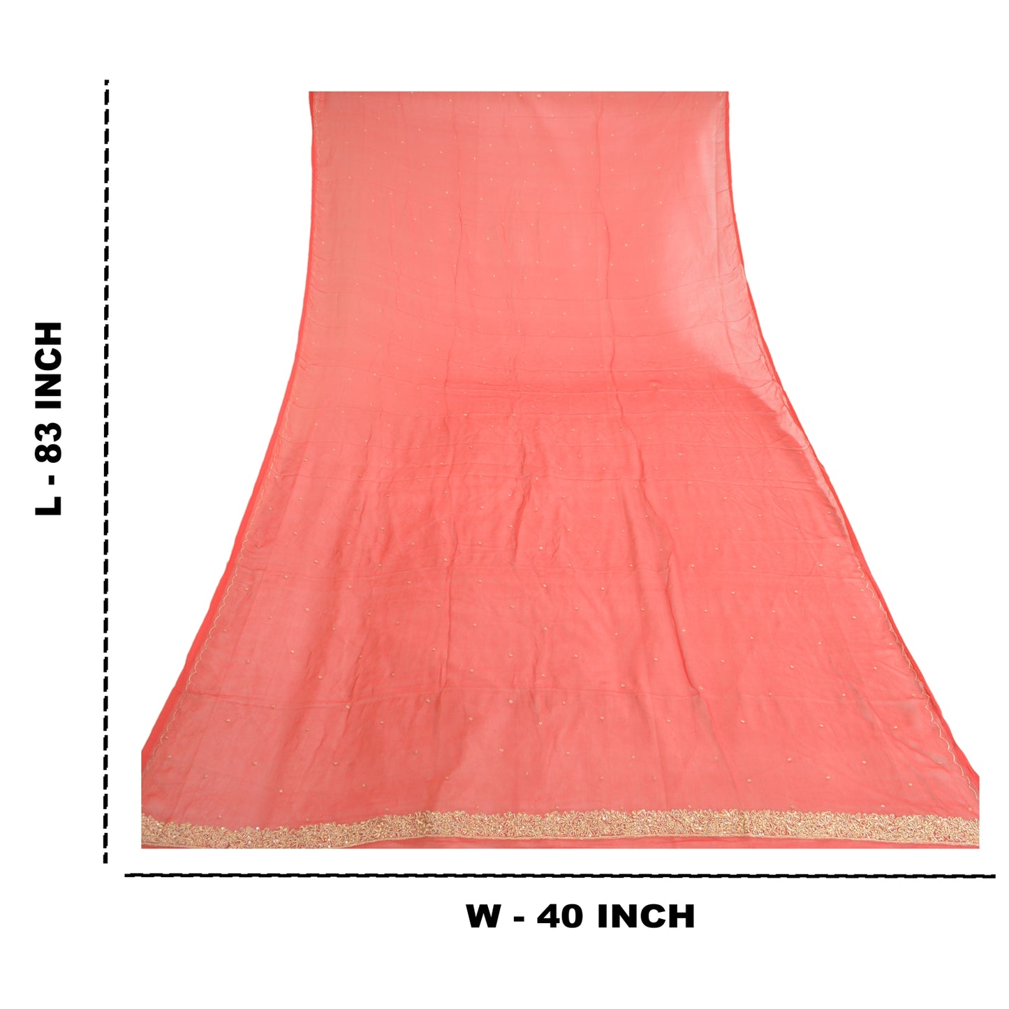 Sanskriti Vintage Dupatta Long Stole Pure Chiffon Silk Scarlet Hand Beaded Veil