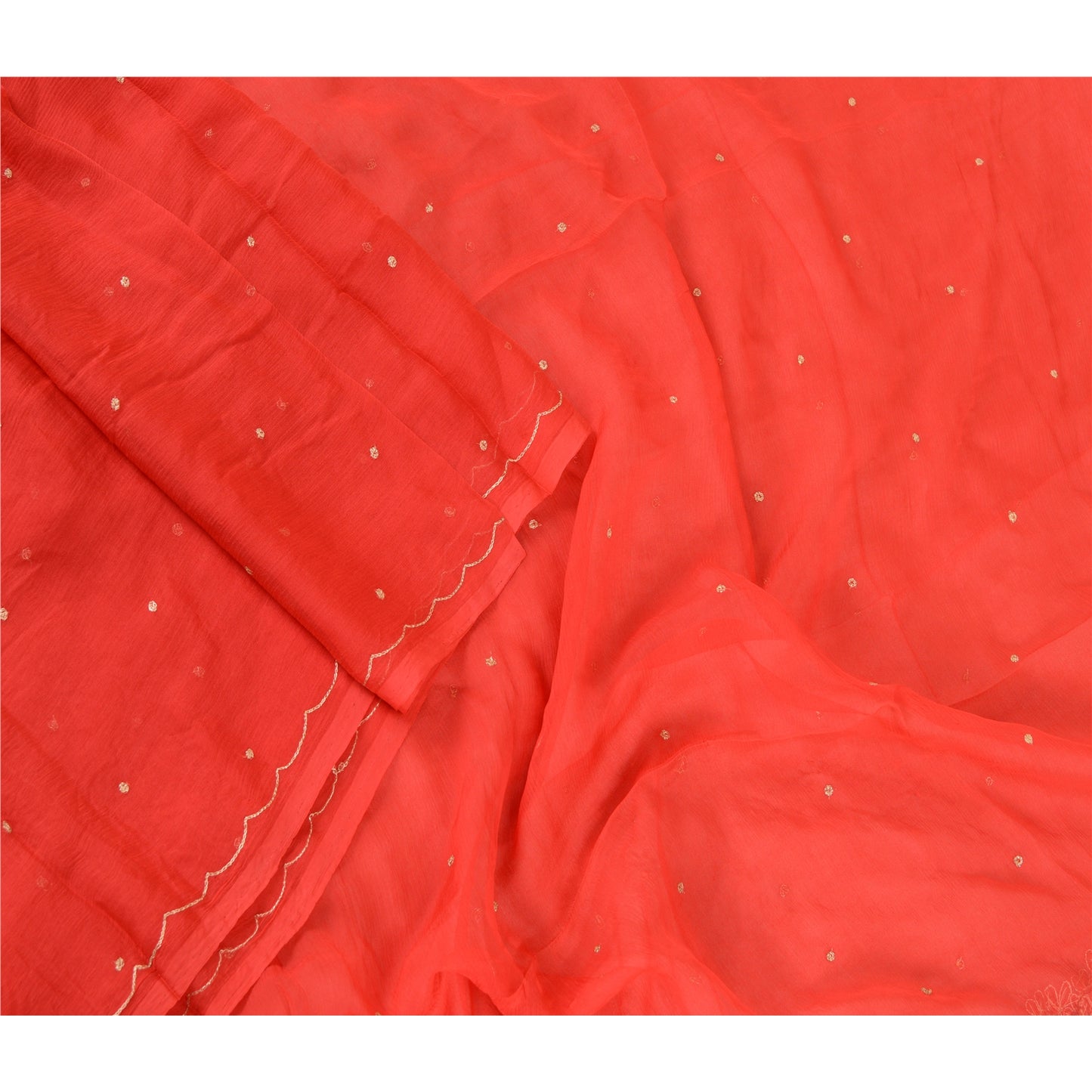 Sanskriti Vintage Dupatta Long Stole Pure Chiffon Silk Scarlet Hand Beaded Veil