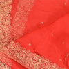 Sanskriti Vintage Dupatta Long Stole Pure Chiffon Silk Scarlet Hand Beaded Veil