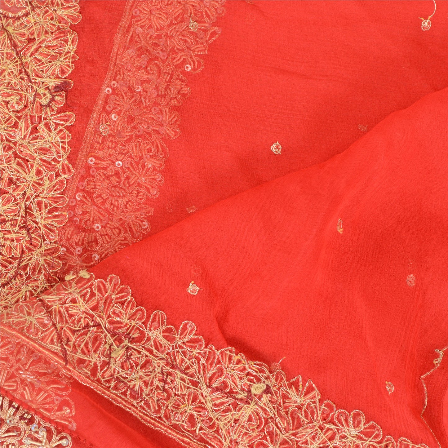 Sanskriti Vintage Dupatta Long Stole Pure Chiffon Silk Scarlet Hand Beaded Veil