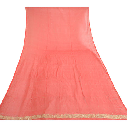 Sanskriti Vintage Dupatta Long Stole Pure Chiffon Silk Scarlet Hand Beaded Veil