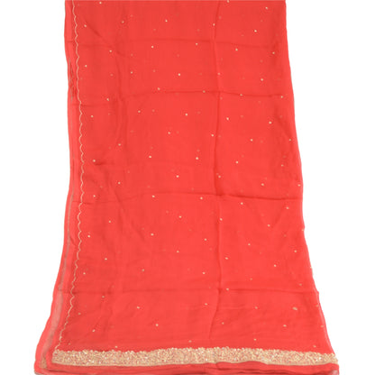 Sanskriti Vintage Dupatta Long Stole Pure Chiffon Silk Scarlet Hand Beaded Veil