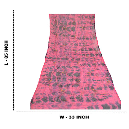 Sanskriti Vintage Dupatta Long Stole Art Silk Pink Hand Beaded Tie-Dye Scarves
