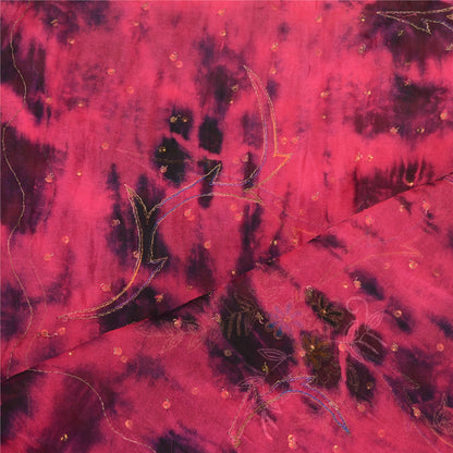 Sanskriti Vintage Dupatta Long Stole Art Silk Pink Hand Beaded Tie-Dye Scarves