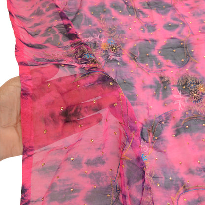 Sanskriti Vintage Dupatta Long Stole Art Silk Pink Hand Beaded Tie-Dye Scarves
