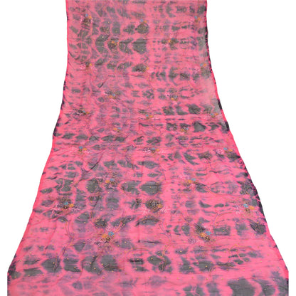 Sanskriti Vintage Dupatta Long Stole Art Silk Pink Hand Beaded Tie-Dye Scarves