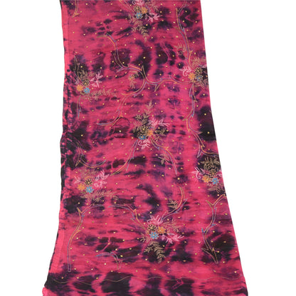 Sanskriti Vintage Dupatta Long Stole Art Silk Pink Hand Beaded Tie-Dye Scarves