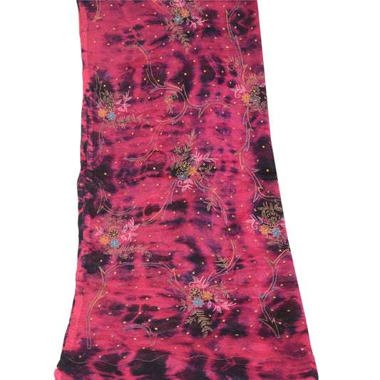 Sanskriti Vintage Dupatta Long Stole Art Silk Pink Hand Beaded Tie-Dye Scarves