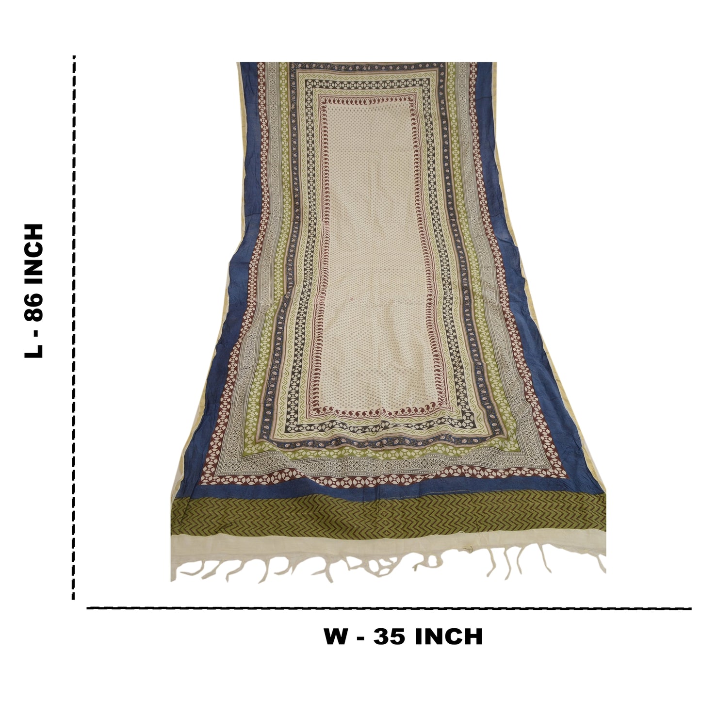 Sanskriti Vintage Dupatta Long Stole Cotton Hijab Ivory Printed Wrap Scarves