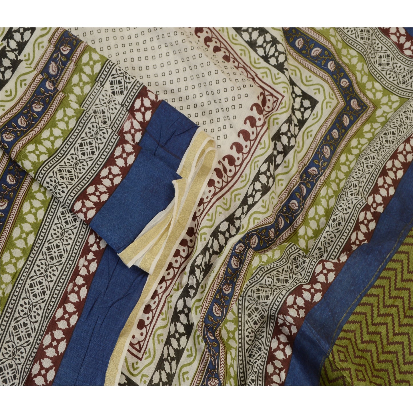 Sanskriti Vintage Dupatta Long Stole Cotton Hijab Ivory Printed Wrap Scarves