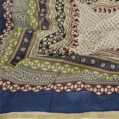 Sanskriti Vintage Dupatta Long Stole Cotton Hijab Ivory Printed Wrap Scarves