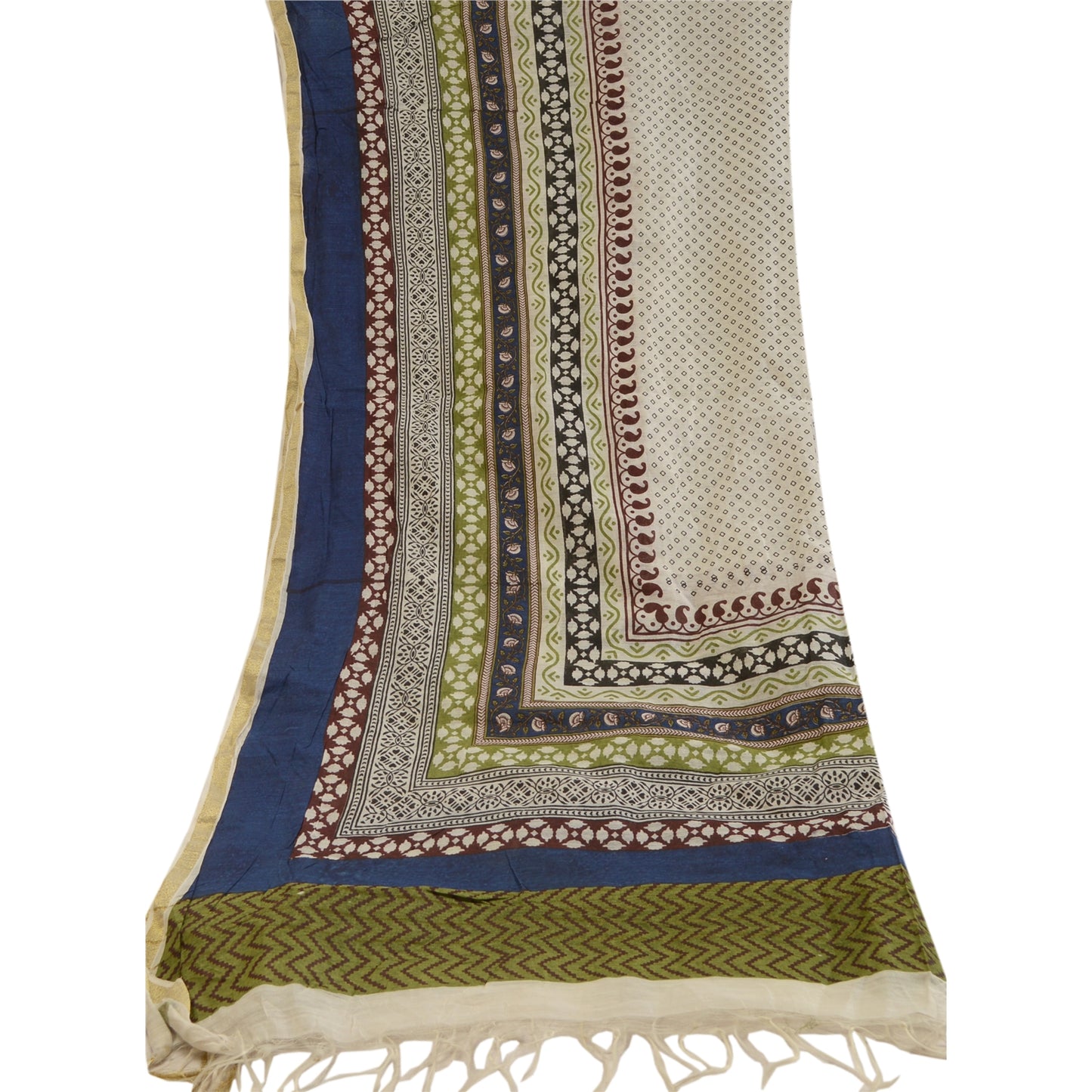 Sanskriti Vintage Dupatta Long Stole Cotton Hijab Ivory Printed Wrap Scarves