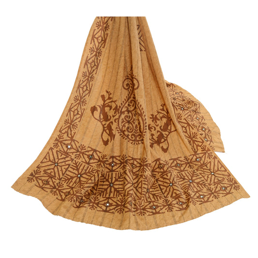Sanskriti Vintage Dupatta Long Stole Cotton Brown Printed Scarves