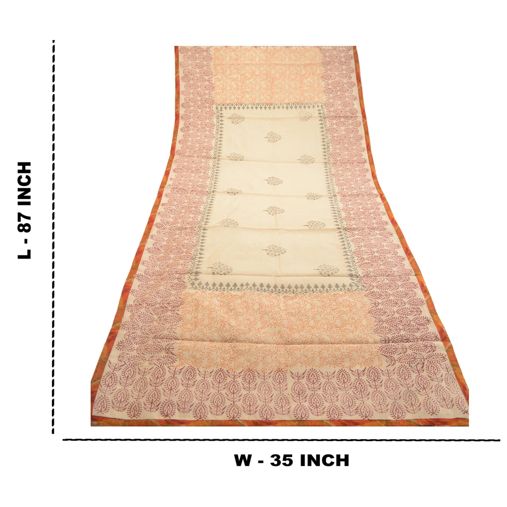 Sanskriti Vintage Dupatta Long Stole Ivory Hand Block Printed Scarves