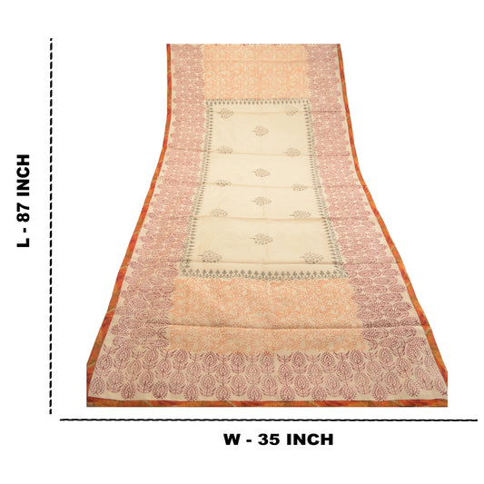Sanskriti Vintage Dupatta Long Stole Ivory Hand Block Printed Scarves