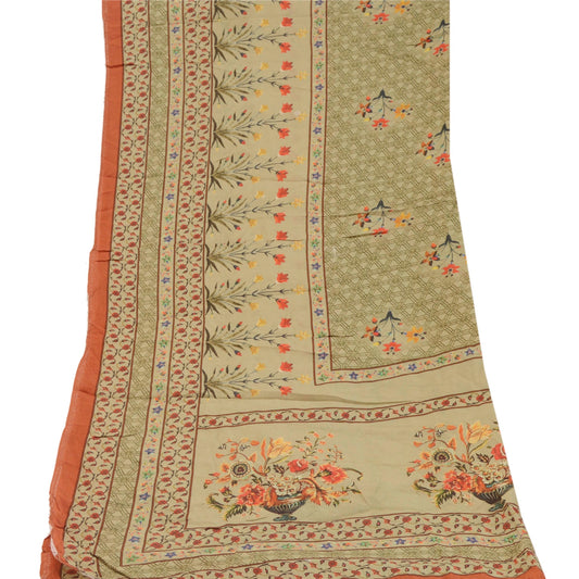 Sanskriti Vintage Dupatta Long Stole Blend Silk Olive Green Printed Wrap Hijab