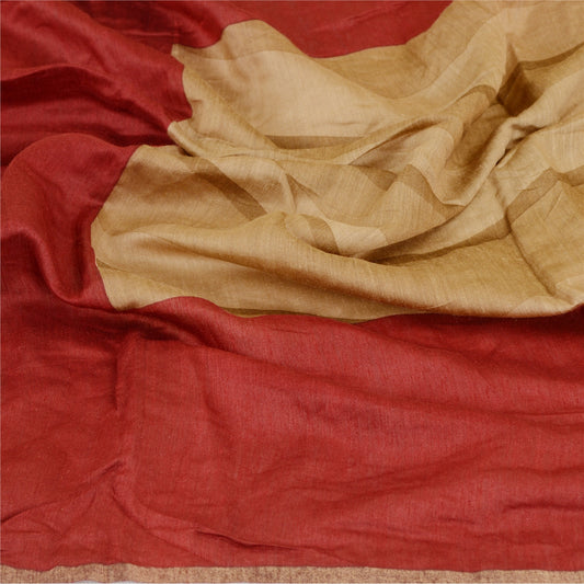 Sanskriti Vintage Dupatta Long Stole 100% Pure Silk Dark Red Printed Scarves