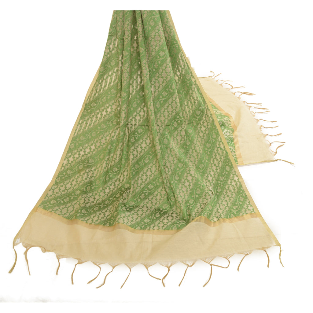 Sanskriti Vintage Dupatta Long Stole Chanderi Green Hijab Woven Wrap Scarves
