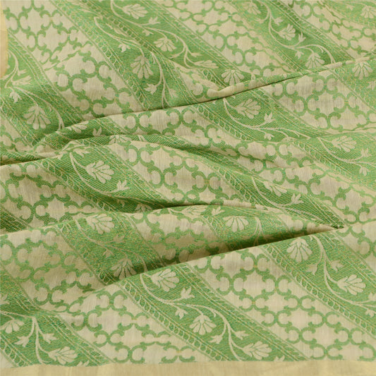 Sanskriti Vintage Dupatta Long Stole Chanderi Green Hijab Woven Wrap Scarves