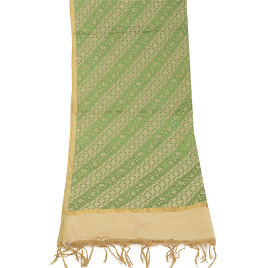 Sanskriti Vintage Dupatta Long Stole Chanderi Green Hijab Woven Wrap Scarves