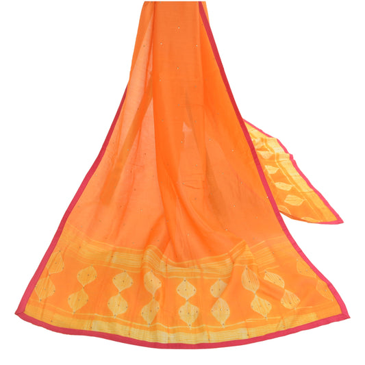 Sanskriti Vintage Dupatta Long Stole Chanderi Orange Hand Beaded Wrap Scarves