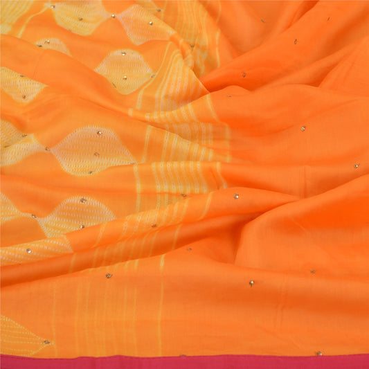 Sanskriti Vintage Dupatta Long Stole Chanderi Orange Hand Beaded Wrap Scarves