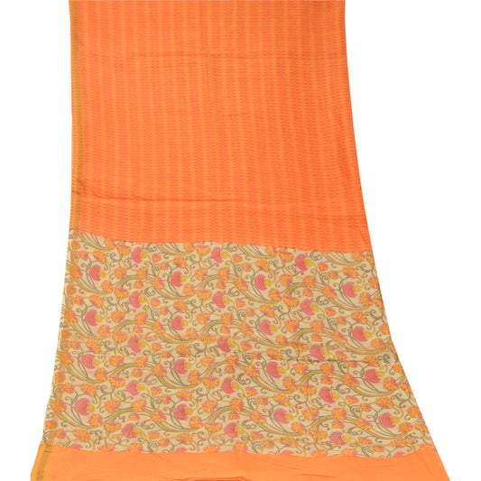 Sanskriti Vintage Dupatta Long Stole Chanderi Orange Veil Printed Wrap Scarves